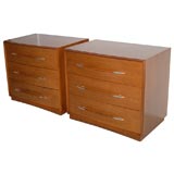 Pair Robsjohn-Gibbings 3-Drawer Chests with Silver Mounts