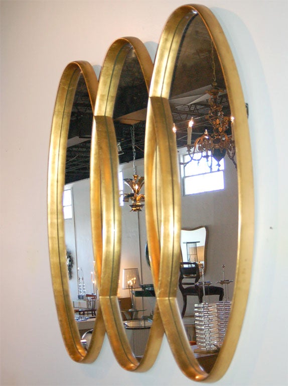 Mid-20th Century Large Giltwood Triple Oval Mirror