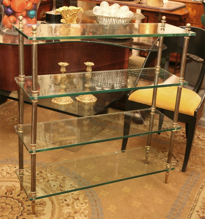 Glass , Steel and Brass Etagere