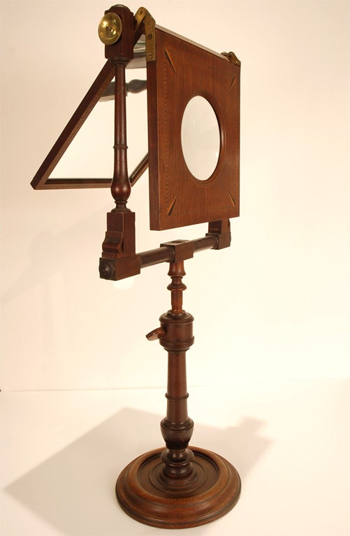 A zograscope is an optical device which enhances depth perception from a flat picture and stereopsis. Popular during the Edwardian period and were used for parlour entertainment.