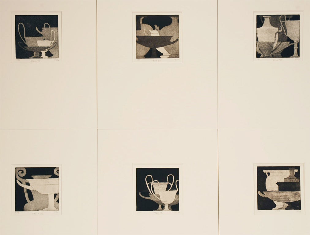 Set of Six (or 9) KYLIX  greek urn and vase etchings by Joseph P. Owczarek. Editioned 1/25 from 2006. Can be purchased individually or in groups of two or more up to 9.