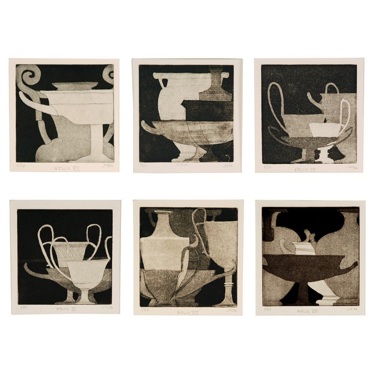 Set Of Six (or 9) Kylix Urn And Vase Soft Ground Etchings For Sale