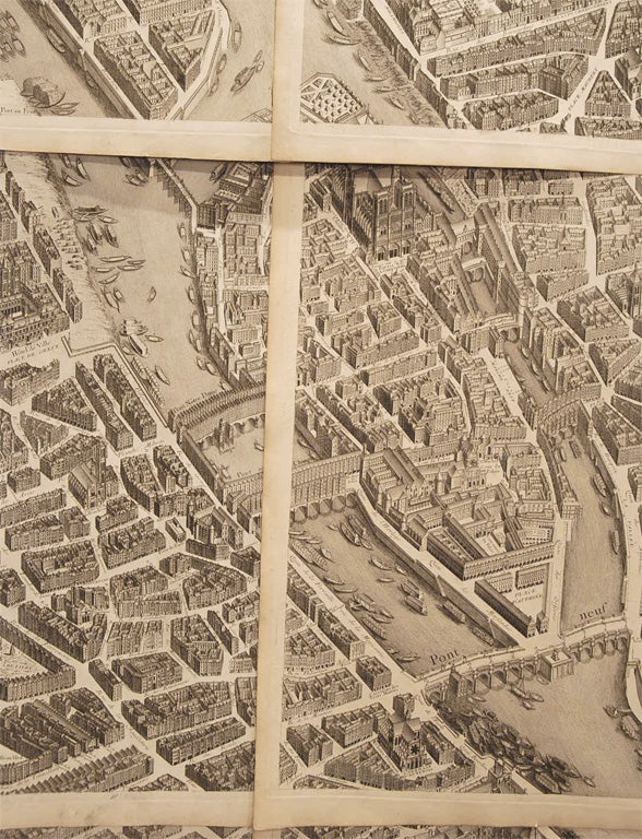 French Plan De Paris, wall map, commissioned by Turgot, from 1739 For Sale