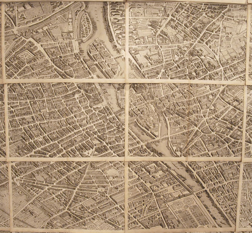 Plan De Paris, wall map, commissioned by Turgot, from 1739 For Sale 2