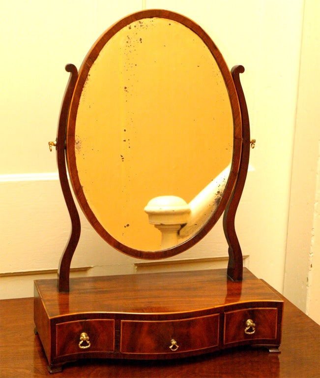 Antique English Regency shaving mirror. Mahogany.