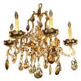 Antique French crystal and bronze 6-light chandelier.