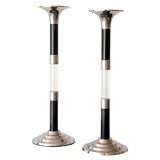 Pair of Nickel and Lucite Candlesticks