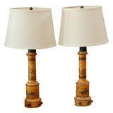 A Pair of French Tole Lamps, Circa 1820, with Custom Shades