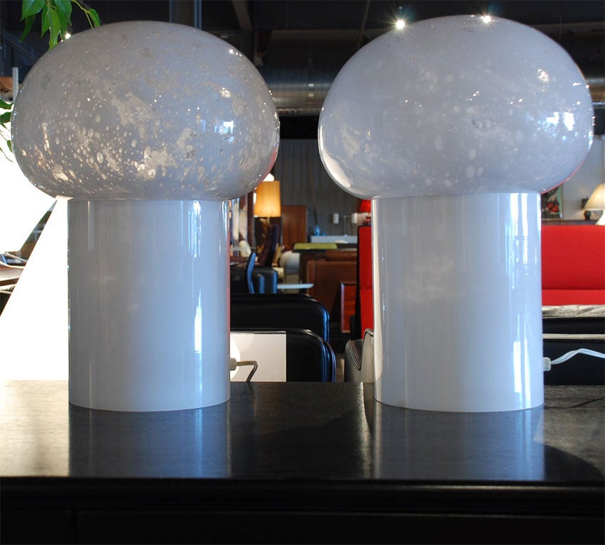 Mid-Century Modern Pair of White Murano Table Lamps