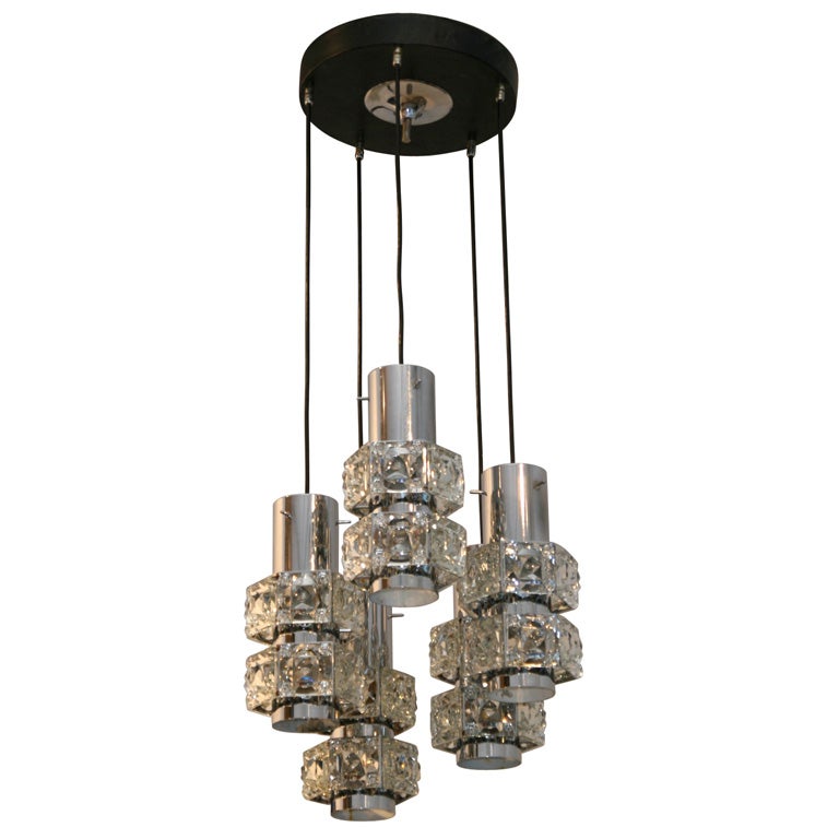 Crystal and Chrome Pendant Light by Kinkeldey For Sale