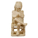 Antique Alabaster Sculpture, "A Young Girl Sewing"