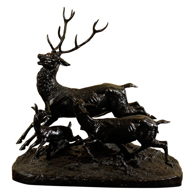 Bronze -- "Cerf, Biche et Faon" (Stag, Doe and Faun)