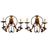 Pair of Large French Iron Sconces, wired