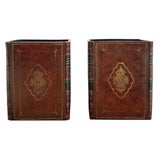 Antique Pair of Reproduction Leather Book Bins