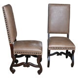 Pair Leather Upholsterd LouisXIV Style Chairs