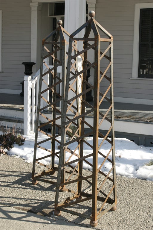 Unknown Pair Iron Topiary Obelisks