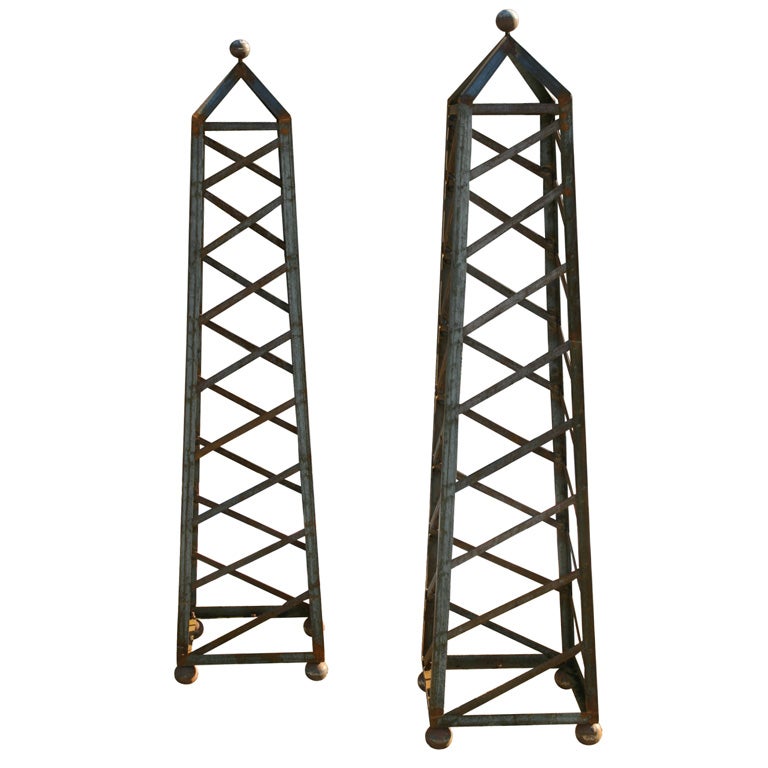 Pair Iron Topiary Obelisks