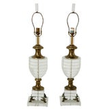 Pair of Lucite and Brass Lamps