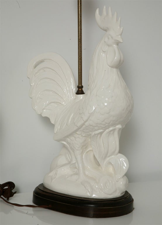 Italian Pair of White Rooster  Lamps