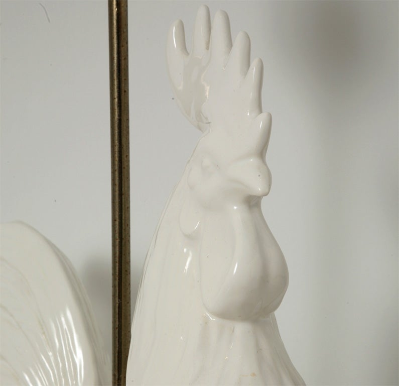 Pair of White Rooster  Lamps 4