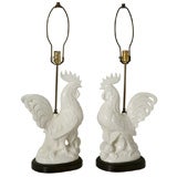 Pair of White Rooster  Lamps