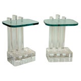 Fabulous Pair of Deco-Inspired Lucite and Glass Side Tables