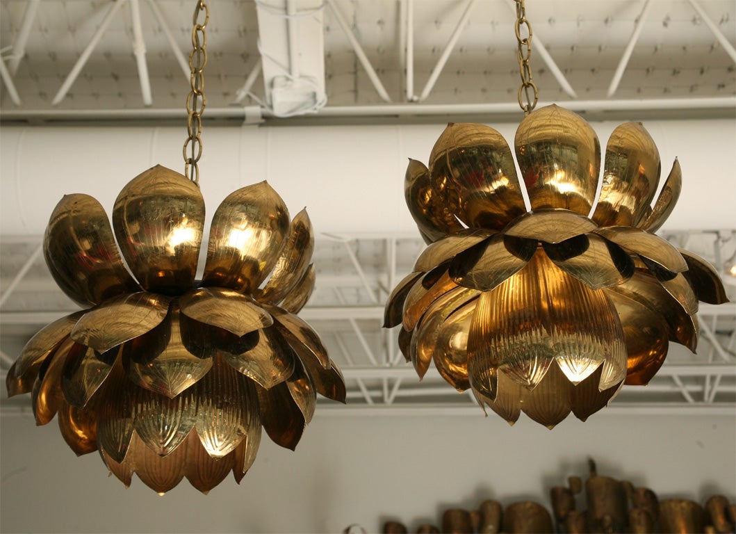 Pair of Brass Lotus Blossom Hanging Lamps at 1stDibs brass lotus hanging lamp, hanging lotus lamp