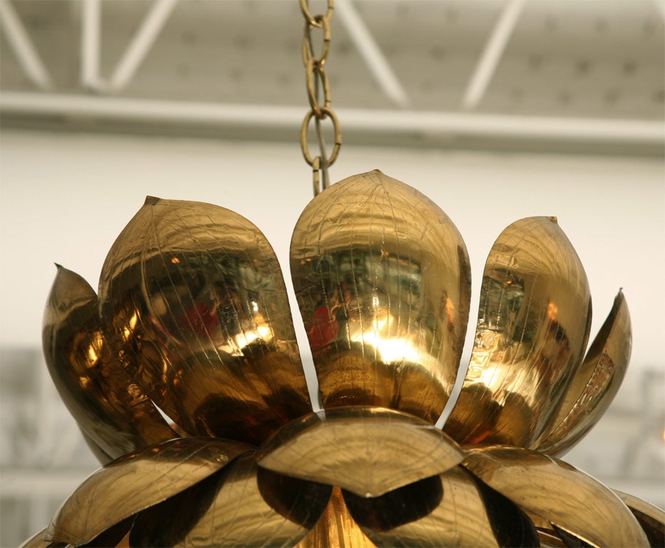 Pair of Brass Lotus Blossom Hanging Lamps 1