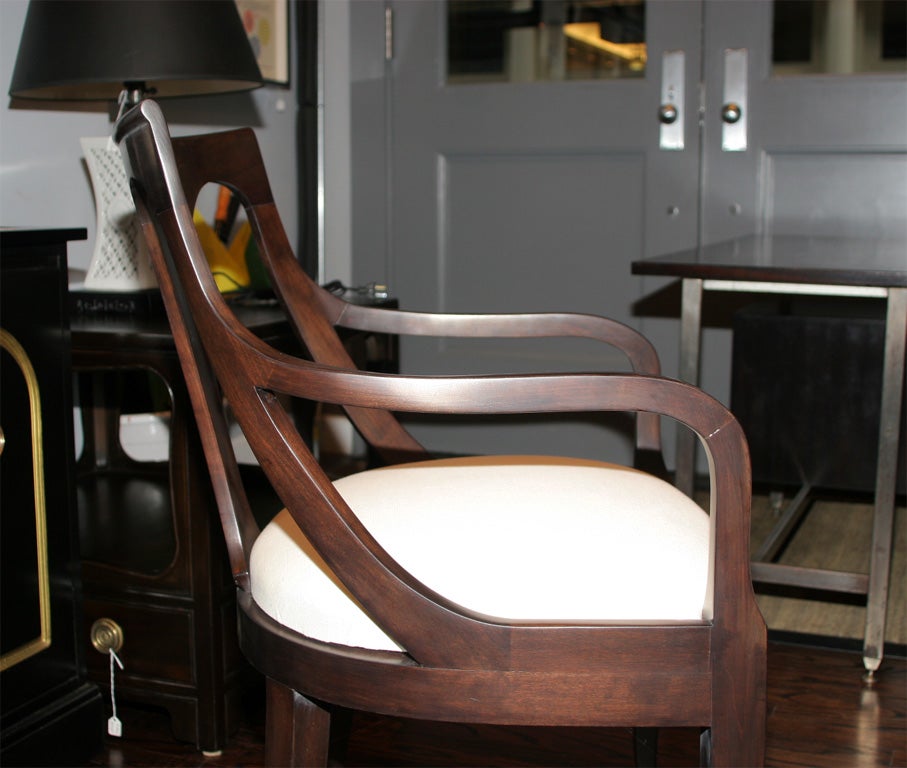 Linen Set of Six Dark Mahogany Chairs by Kindel