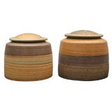 Pair of Large Lidded Stoneware Studio Pottery By Pratt