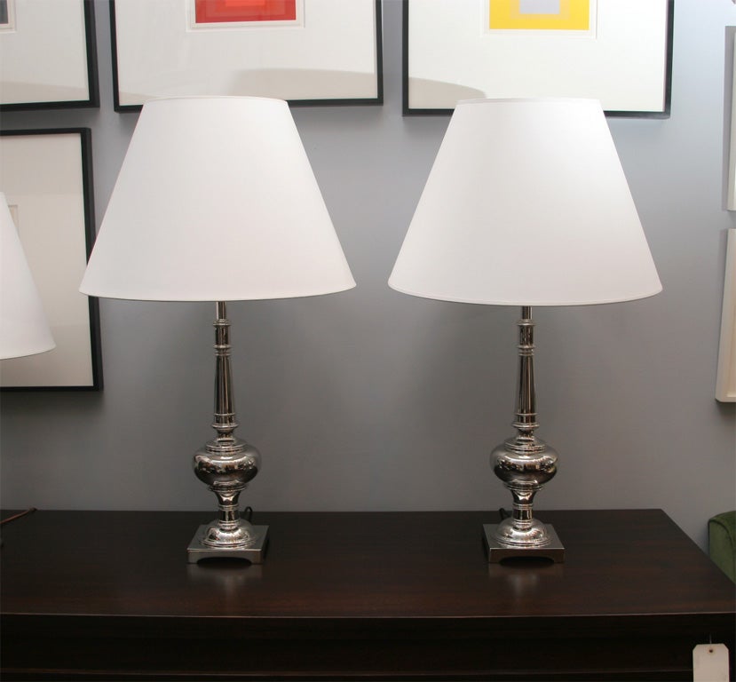 Pair of Nickel-Plated Brass Lamps by Stiffel