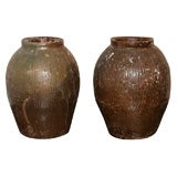 Vintage Pair of Large Pickle Chinese Jars