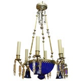 Antique A FRENCH PEWTER AND SEVRES GLASS CHANDELIER