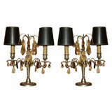 Antique Pair of French Crystal Lamps