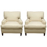 Pair Muslin-Upholstered Armchairs