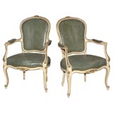 Antique Louis XV style painted pair of armchairs