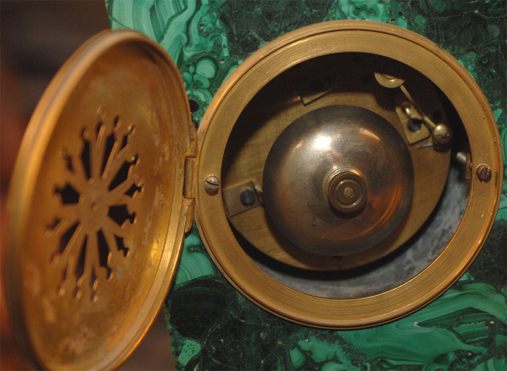 An 1890's  Neo-classical Style Malachite and Ormolu Clock 5