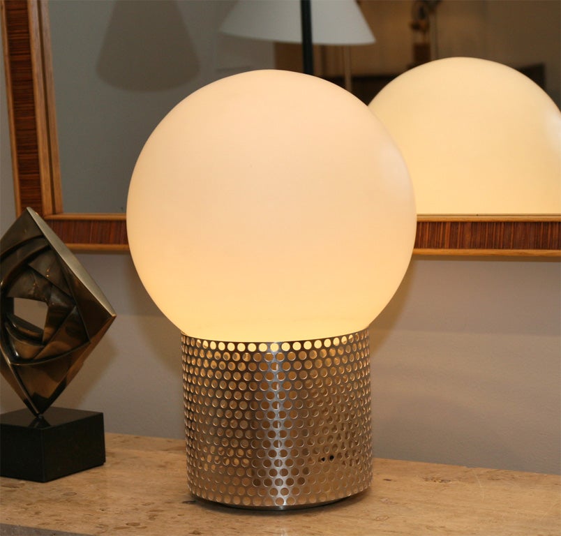 Clasic lamps by Michel Boyer, base is regitule metal with a frosted glass ball.