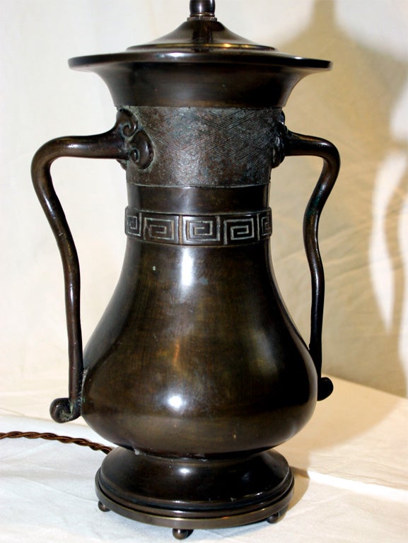 Bronze Vase Lamp with Handles