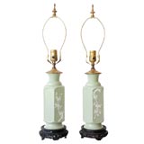 Pair of Pale Green & White  Ceramic Lamps