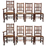 Set of eight 19th century English oak Lancashire chairs