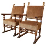 Pair antique Italian walnut armchairs
