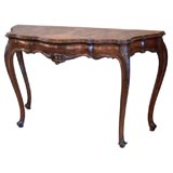 Fine antique French burl walnut console table with drawer