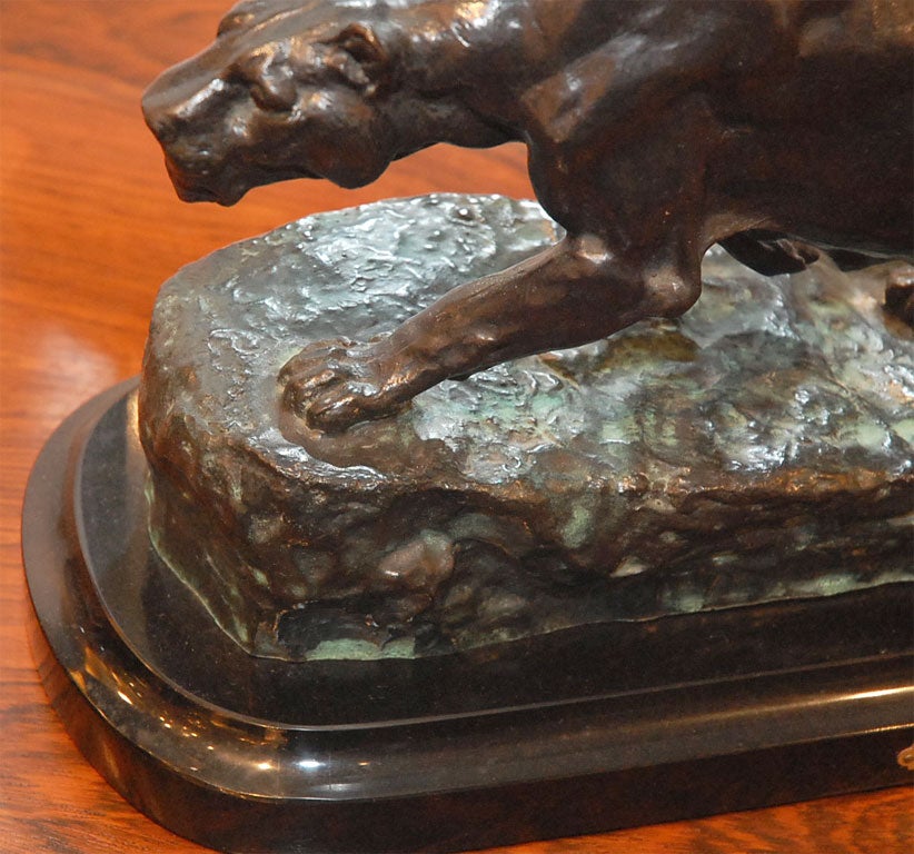 Bronze panther statue signed E. Bonheur 1