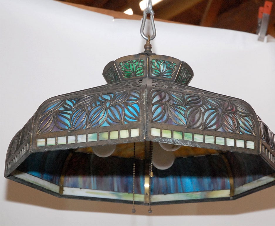 Good quality hanging lamp shade having attributes of the arts and crafts period and is thought to have been produced by, 