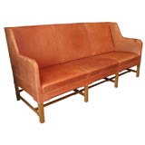 Red Leather and Cuban Mahogany Kupe Sofa by Karre Klint