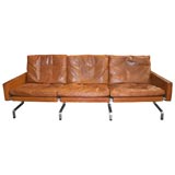 Steel and Cognac Leather PK31/3 Sofa by Poul Kjaerholm