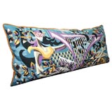 Vintage 1970s French Needlepoint Pillow, Newly backed in Gold Velvet