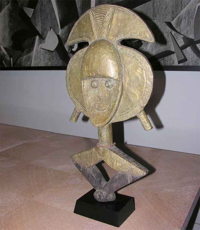African Ancestral Guardian Figure of Sheet Brass and Wood