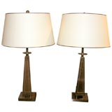 Pr. Mahogany Obelisk Table Lamps. Pr. Mahogany Obelisk Table Lamps.